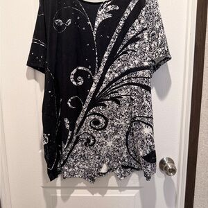 Boho Abstract Print Tunic Top Black White Oversized Blouse 4XL Boutique